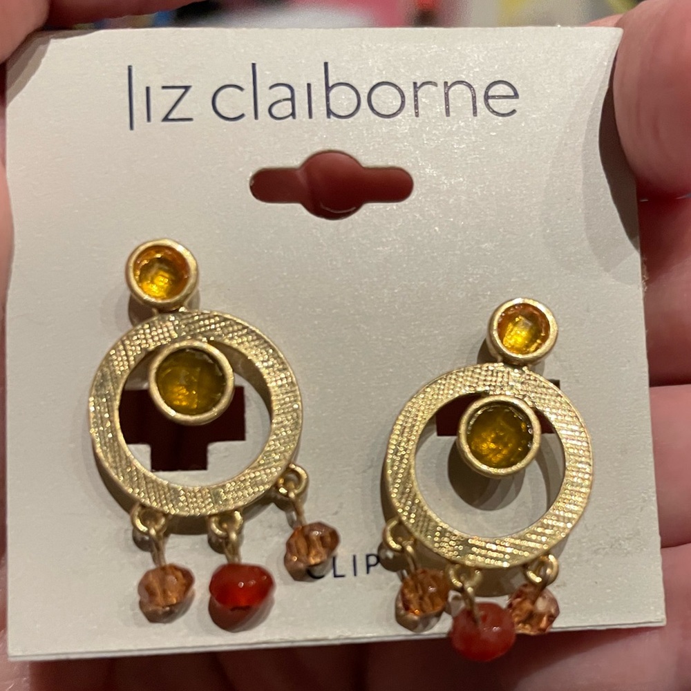 Liz Claiborne semi-precious stones clip-on earrings